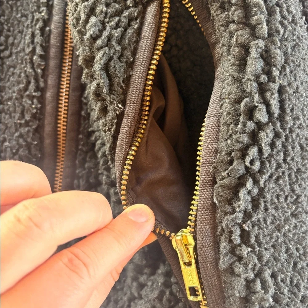 J. Crew Black Sherpa Fleece Vest with Gold Details